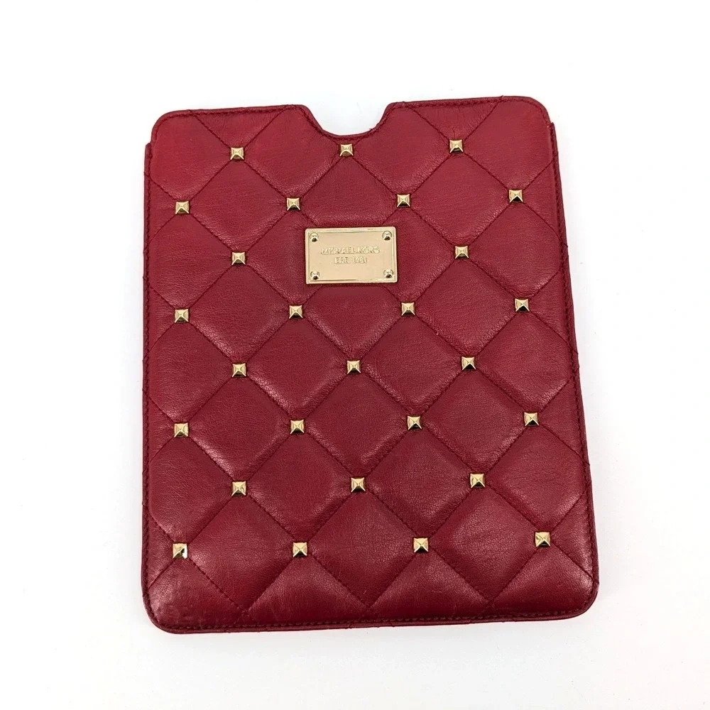 Michael Kors Quilted Leather Tablet Sleeve Red Studded Tablet Sleeve 10x8in
